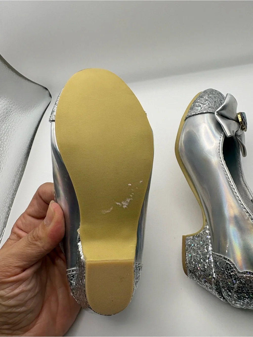 Disney Silver Glitter Mermaid Dress Shoes with Shell Bow